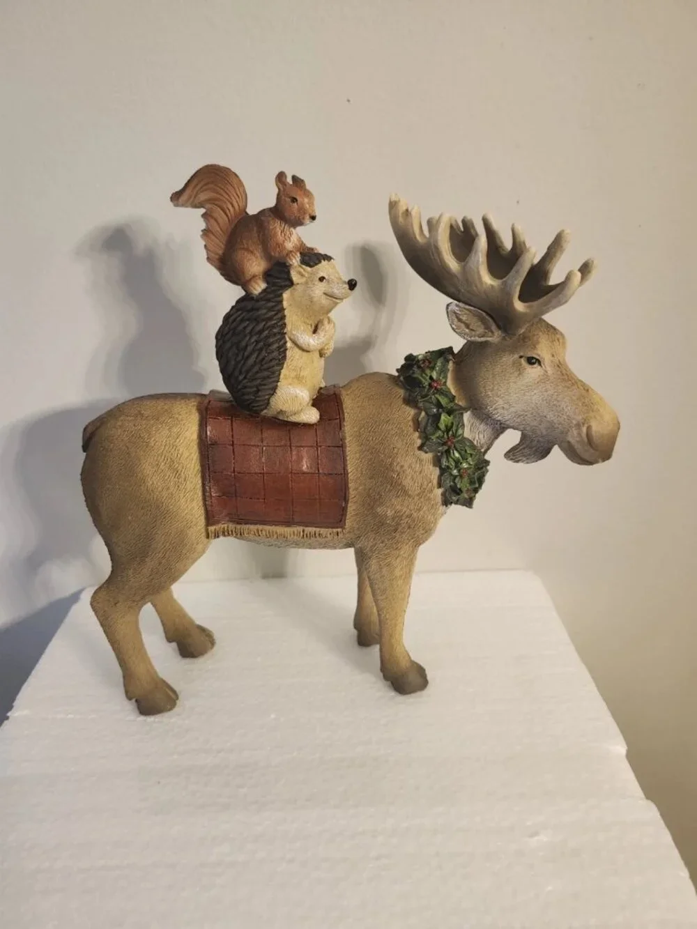 Christmas Moose with Squirrell and Hedgehog Figurine